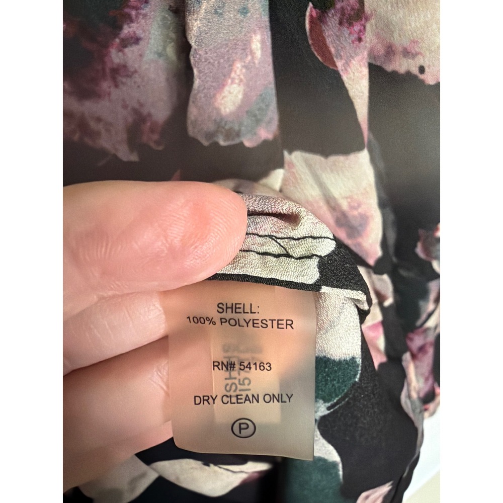 Ivanka Trump Womens Floral V-Neck Blouse Black Pink Purple Long Sleeve Large - Picture 6 of 9